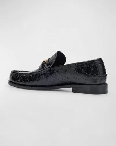 Versace Medusa Croc-effect Leather Loafers In Black