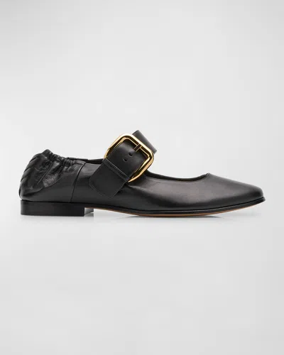 Bottega Veneta Astaire Leather Mary Jane Ballerina Flats In Black