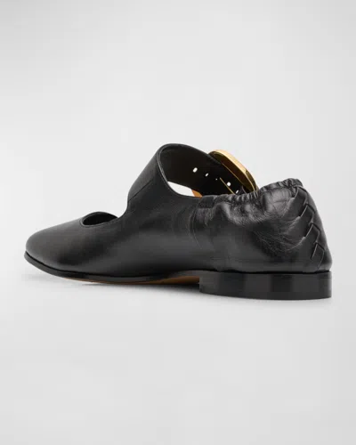 Bottega Veneta Astaire Leather Mary Jane Ballerina Flats In Black