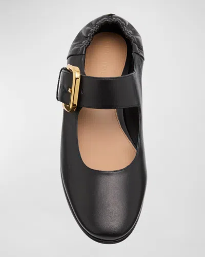Bottega Veneta Astaire Leather Mary Jane Ballerina Flats In Black