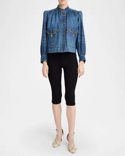 Chloé Blue Jacket With High Neck And Chain Detail On The Front In Denim Woman