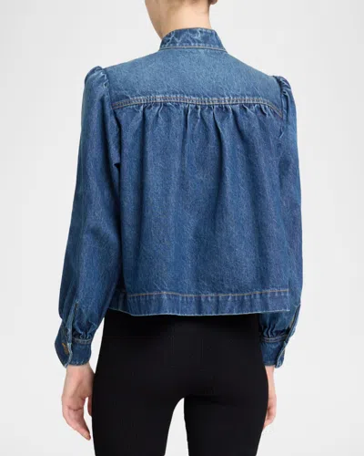 Chloé Blue Jacket With High Neck And Chain Detail On The Front In Denim Woman