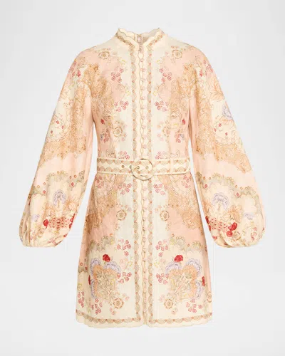 Zimmermann Daylight Multicolor Midi Dress With Long Puffed Sleeves And All-over Floral Print In Linen Woman In Yellow