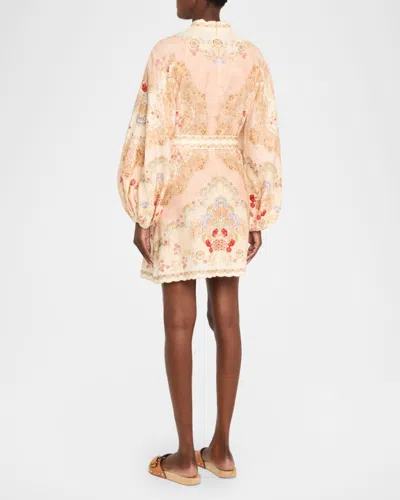 Zimmermann Daylight Multicolor Midi Dress With Long Puffed Sleeves And All-over Floral Print In Linen Woman In Yellow