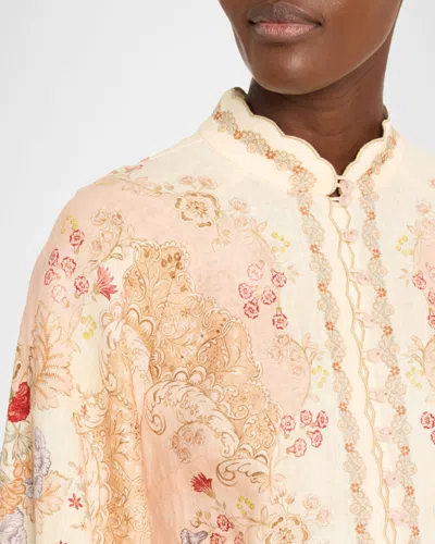 Zimmermann Daylight Multicolor Midi Dress With Long Puffed Sleeves And All-over Floral Print In Linen Woman In Yellow