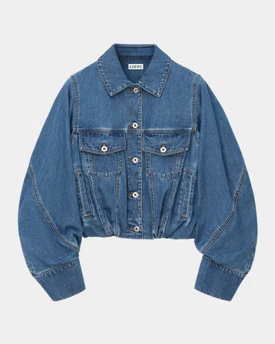Loewe Cropped Denim Jacket With Wide Sleeves In Blue