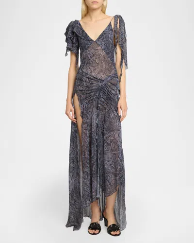 Isabel Marant Womens Faded Night Tylena Printed Ruffle-trim Silk Midi Dress In Multi