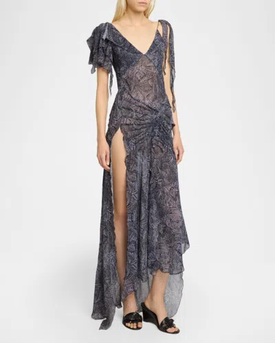Isabel Marant Womens Faded Night Tylena Printed Ruffle-trim Silk Midi Dress In Multi