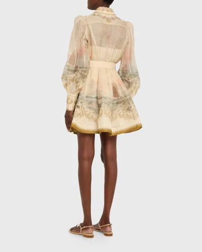 Zimmermann Womens Sunset Rebellion Marine Puffed-sleeves Linen And Silk Mini Dress Xs In Neutral