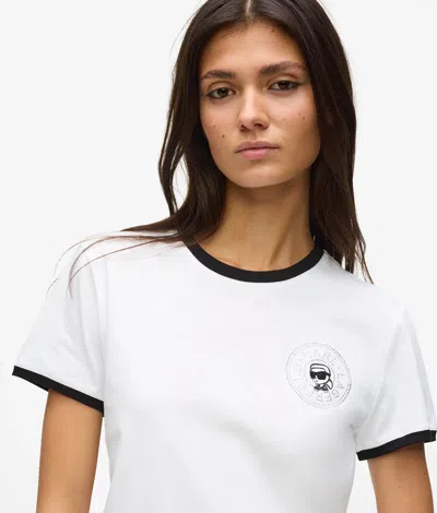 Karl Lagerfeld Ikon Small Circle Logo T-shirt In White