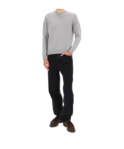 Aspesi Classic Gray Crew Neck Sweater With Ribbed Trim In Gray