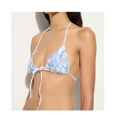Pucci Printed Triangle Bikini Top In Blue