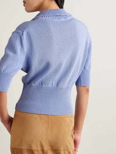 Proenza Schouler Reeve Cropped Cotton Knit Polo Shirt In Blue