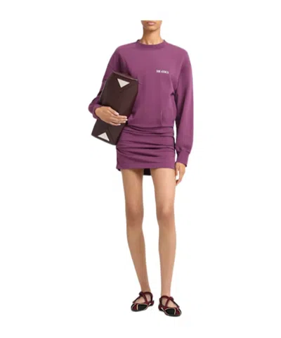Attico Burgundy Draped Mini Dress With Long Sleeves In Purple