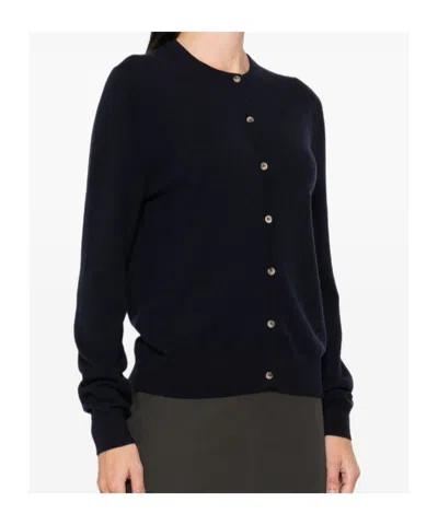 Soft Goat Buttoned Crew Neck Sweater In Black