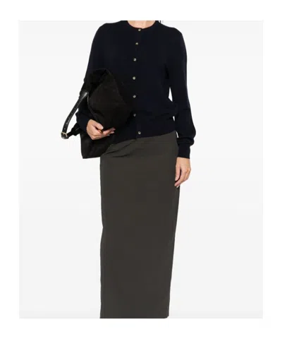 Soft Goat Buttoned Crew Neck Sweater In Black