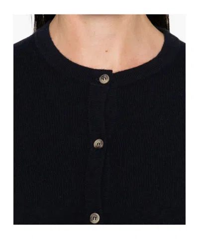 Soft Goat Buttoned Crew Neck Sweater In Black