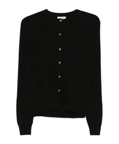 Soft Goat Buttoned Crew Neck Sweater In Black