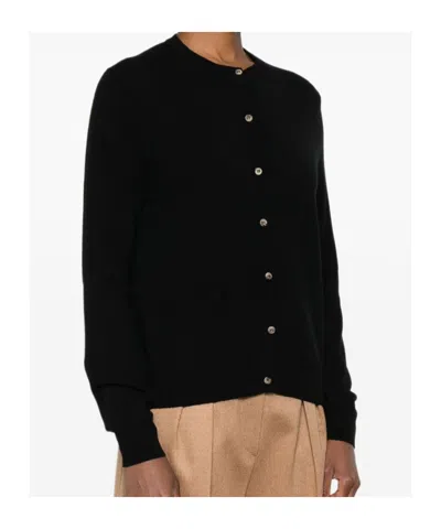 Soft Goat Buttoned Crew Neck Sweater In Black