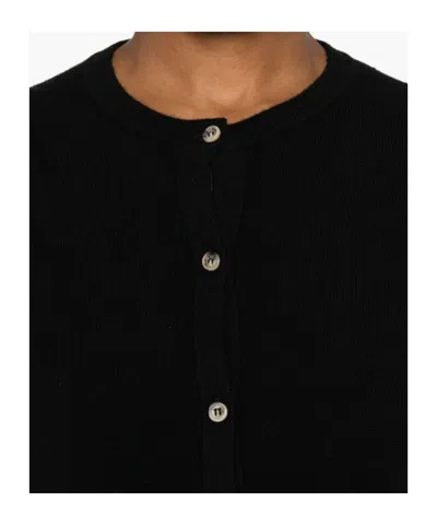 Soft Goat Buttoned Crew Neck Sweater In Black