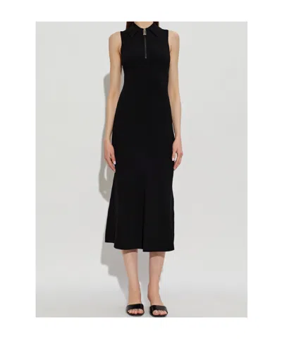 Victoria Beckham Sleeveless Zipped Front Ribbed-knit Midi Dress In Black