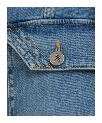 Attico Denim Mini Dress Front Pockets Long Sleeves In Blue