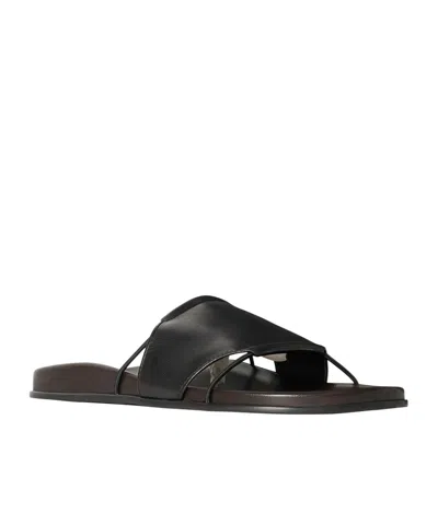The Row Vivienne Leather Slippers Open Toe Flat Sole In Black