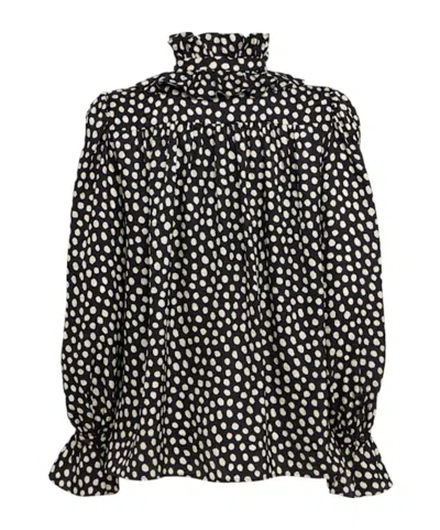 Chloé Women Black Blouse With High Neck And All-over Polka Dot Motif In Silk Woman In Black