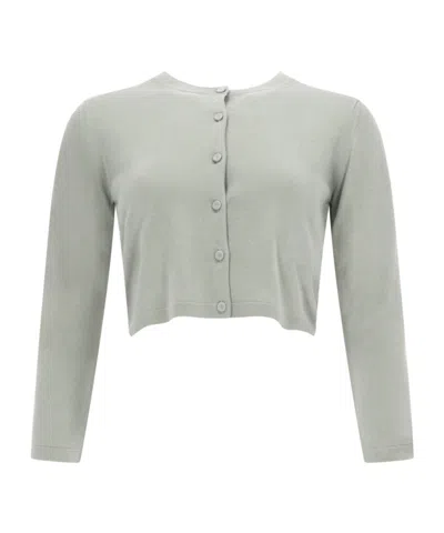Max Mara Silk And Cashmere Crew Neck Cardigan In Gray