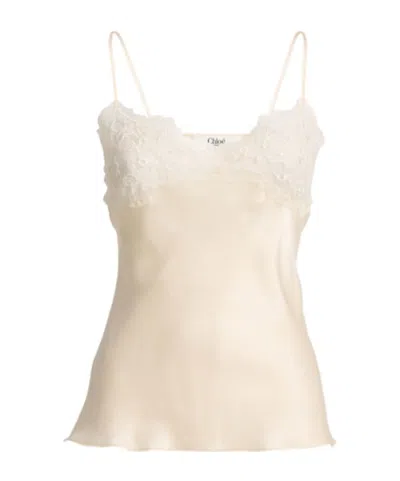 Chloé Women Ivory Washed Silk Satin And Lace Camisole Top In Neutral