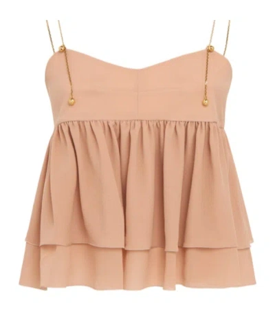 Chloé Tiered Ruffle Organic Silk Georgette Babydoll Top In Pink