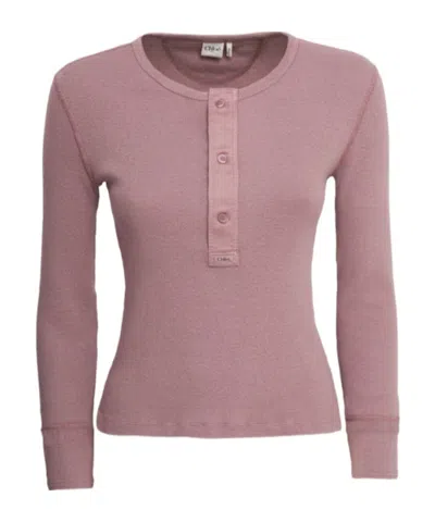 Chloé Knit Pullover Long Sleeves Crew Neck Ribbed In Pink