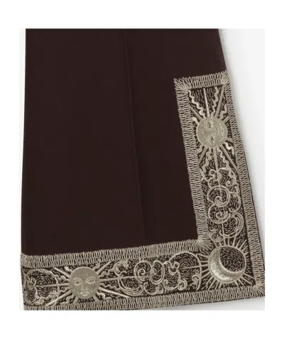 Burberry Cropped Embroidered Wool Silk Flared Trousers In Brown