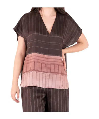 Alysi Vertical-stripe Silk Blouse In Brown