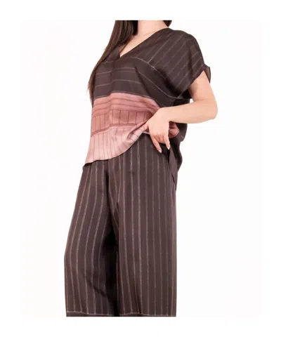 Alysi Vertical-stripe Silk Blouse In Brown