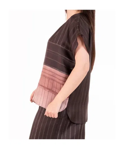 Alysi Vertical-stripe Silk Blouse In Brown