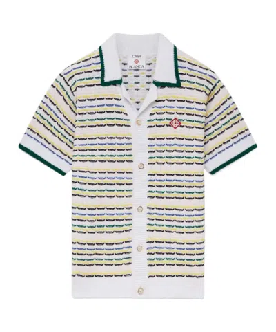 Casablanca Cotton Tuck Stitch Button-up Sweater In White