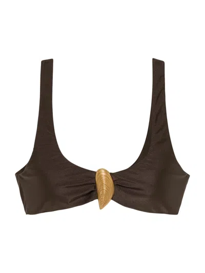 Simkhai Womens Chocolate Veyra Shell Stretch Bikini Top In Multi