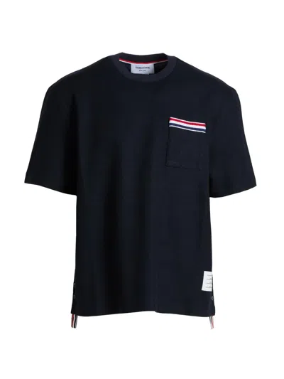 Thom Browne Navy Milano Cotton Oversized Pocket T-shirt In Blue