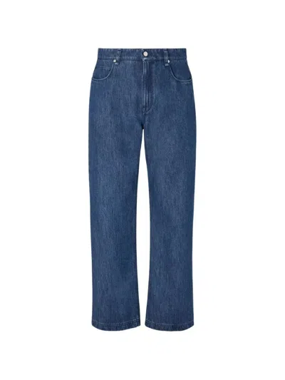 Fendi Leather-patch Jeans In Blue