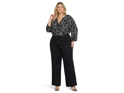 Nydj Plus Size Relaxed Drawstring Pull-on Denim Pants In Black