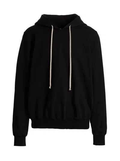 Rick Owens Hooded Sweatshirt Print Oversized Ribbed Cuffs In Black