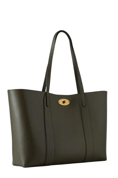 Mulberry Bayswater Green Tote Bag With Front Turn-lock Closure In Leather Woman