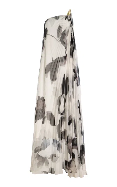 Max Mara Chiffon Dress With An All-over Printasymmetrical Neckline With Metal Detail On The Left Shoulder In Gray
