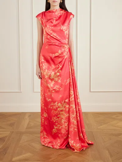 Erdem Floral Print Duchess Draped Gown In Red