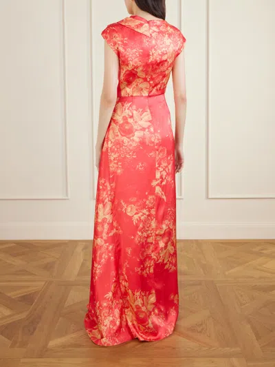 Erdem Floral Print Duchess Draped Gown In Red