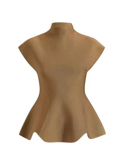 Khaite Andra Stretch-knit Turtleneck Peplum Top In Brown