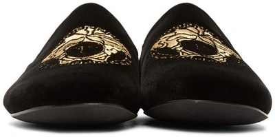 Shop Versace Black Velvet Medusa Slip-on Loafers