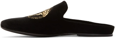 Shop Versace Black Velvet Medusa Slip-on Loafers