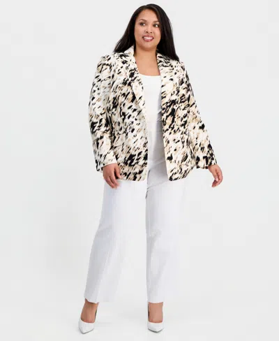 Kasper Plus Size Printed One-button Long-sleeve Jacket In Multi
